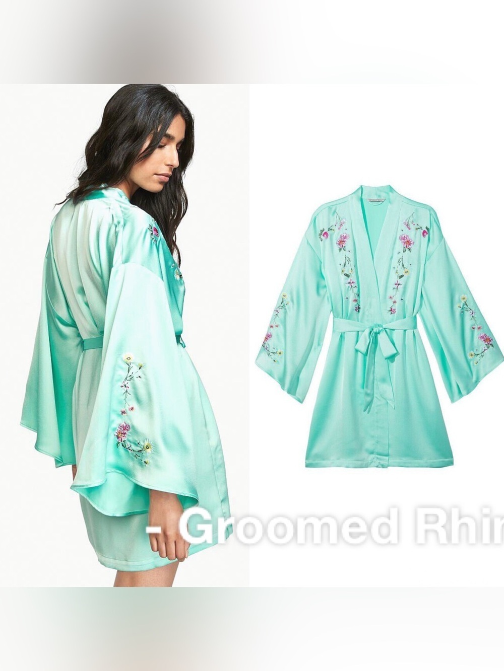 Victoria’s Secret Embroidered Floral Satin Seaform Robe Size M/L